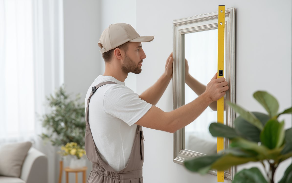 Handyman services in Kenley showing professional installation of curtain rail in modern living room